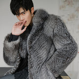AYUNSUE Winter Real Fur Coat Men Fox Fur Jacket Long Natural Silver Fox Coat Warm Luxury Jackets for Men Overcoat 18156 KJ3316