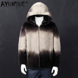 AYUNSUE 2019 New Real Fur Coat Men Winter Natural Mink Fur Jacket Hooded Warm Luxury Mens Mink Jackets Overcoat 17003J-2 KJ3457