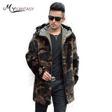 M.Y.FANSTY 2017 Winter Import USA Mink Man Real Fur Mink Coat Causal With Hat Wear Two Side Jacket  Long Camouflage Mink Coats