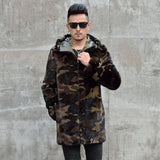 M.Y.FANSTY 2017 Winter Import USA Mink Man Real Fur Mink Coat Causal With Hat Wear Two Side Jacket  Long Camouflage Mink Coats
