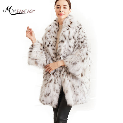 M.Y.FANSTY 2017 Rare White Wild North American Lynx High Luxury Fashion BobCats Fur Coats Real Natural Fur BobCats Long Coat