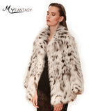 M.Y.FANSTY 2017 Rare White Wild North American Lynx High Luxury Fashion BobCats Fur Coats Real Natural Fur Turn-Down Collar Coat