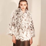 M.Y.FANSTY 2017 Rare White Wild North American Lynx High Luxury Fashion BobCats Fur Coats Real Natural Fur Turn-Down Collar Coat
