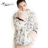 M.Y.FANSTY 2017 Rare White Wild North American Lynx High Luxury Fashion BobCats Fur Coats Real Natural Fur Mandarin Collar Coat