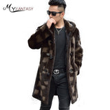 M.Y.FANSTY 2019 Winter Import Mink Man Real Fur Mink Coat Causal With Hat Jacket Horn Button Print Flower Long Man Mink Coats