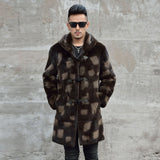 M.Y.FANSTY 2019 Winter Import Mink Man Real Fur Mink Coat Causal With Hat Jacket Horn Button Print Flower Long Man Mink Coats