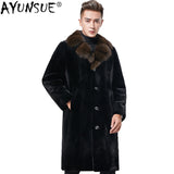 AYUNSUE New Mens Mink Coat Winter Natural Fur Jacket Men Real Fur Collar Whole Mink Fur Coats Long Luxury Jacket AC010 KJ1347
